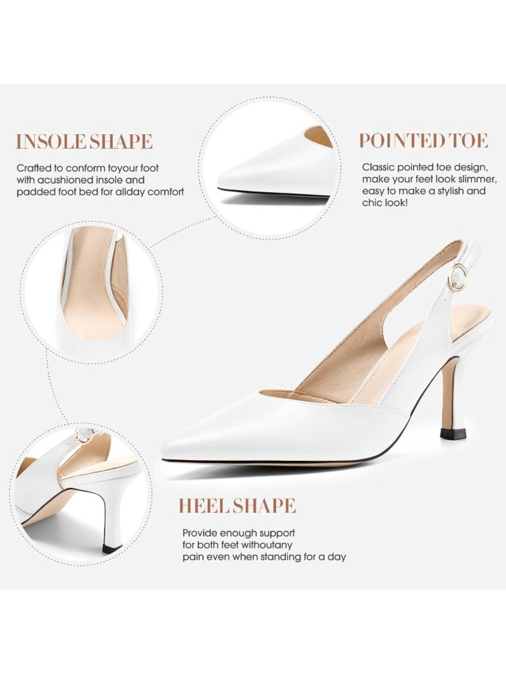 Women's White Faux Leather Slingback Pointed Toe Backless Wedding Dress Pumps - Picture 4 of 5